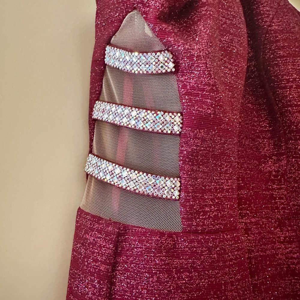 Xscape Burgundy Evening Dress with Rhinestone Detail- brand new, never worn - Picture 3 of 5